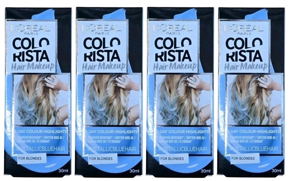 4 X L'Oréal Colorista Hair Makeup Metallic Blue 30mL Colour for Blondes - Loreal - image 1 of 3