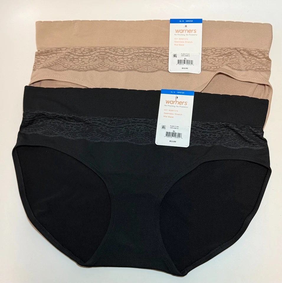 NUEVO CON ETIQUETAS 2 Bragas Hipster Warner's No Pinching No Problems RU3231P Negro Tostado 8/XL Foto 1 de 1