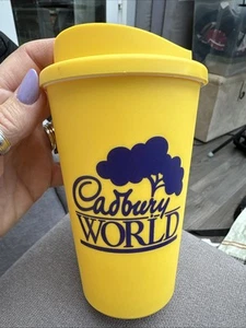 Brand New Cadbury World Yellow Thermal Travel Mug Cup Screw Top Lid Plastic - Picture 1 of 7