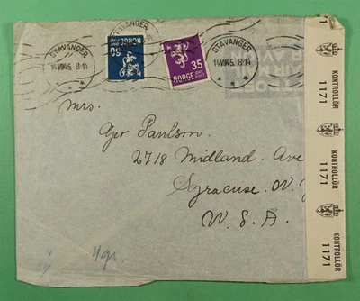 DR WHO 1945 NORUEGA SEGUNDA GUERRA MUNDIAL CENSURADO CORREO AÉREO STAVANGER A EE. UU. R16694 Foto 1 de 2