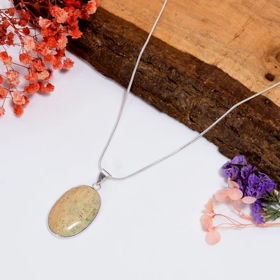 Collar colgante de plata de ley 925 hecho a mano con piedras preciosas de coral fósil 18" M174 Foto 1 de 4