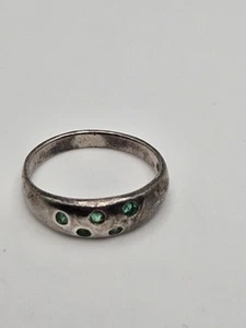 Vintage Sterling Silver Green Emerald Dainty Band Ring Size 6.5 - Picture 1 of 11