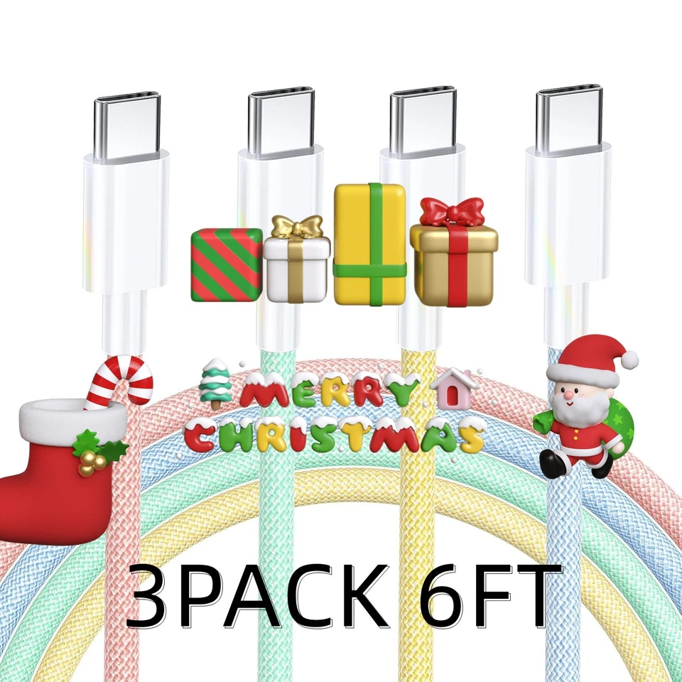 3-Pack 6FT 60W USB-C to USB-C Braided Fast Charging Cable for iPhone 15 16 17 - Image 1 of 4