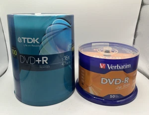 Discos grabables TDK DVD+R y Verbatim DVD-R 150 unidades en blanco - totalmente nuevos sellados - Imagen 1 de 2