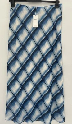 M&S Maxi Skirt UK16 Blue Check A-Line, Elastic Waist, Lined 40" Long NEW - Image 1 of 4