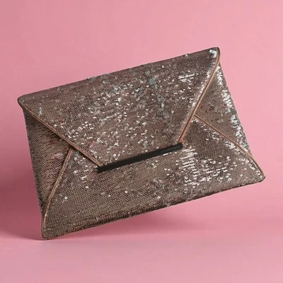 BCBGMAXAZRIA Rose Gold Silver Reversible Sequin Clutch Handbag - Image 1 of 4
