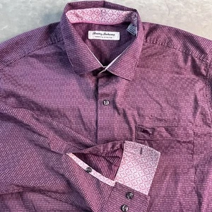 Tommy Bahama Sarasota Stretch Button-Up Hemd Herren M lang Flip Cuff geometrisch rot - Bild 1 von 7