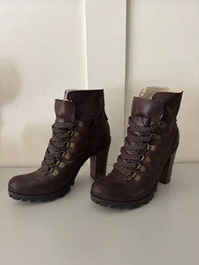 NINE WEST Janajay Botín Tacón Con Cordones Cuero Botín Marrón Oscuro Talla 8 Para Mujer’s - Imagen 1 de 6
