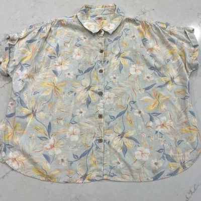 Faherty Womens Large Breeze Hemp Tencel SS Button Down Top Shirt Tropical Floral - Image 1 of 4