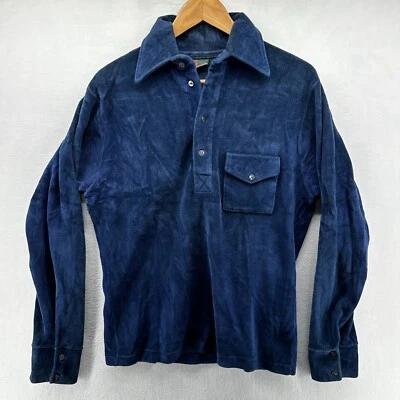 Vtg McGregor Button-Up Shirt Blue Men's Medium Velvet Long Sleeve Collared - Изображение 1 из 4