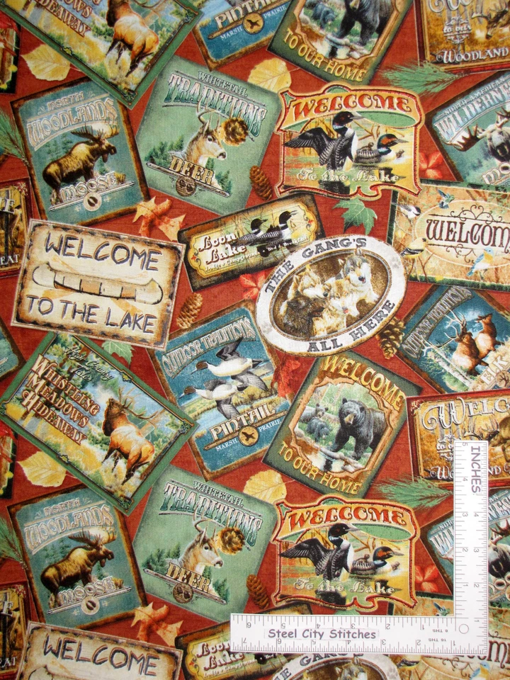 Tela de algodón óxido alce ciervo pato vida silvestre oso ciervo alce QT Northwoods por yarda Foto 1 de 1