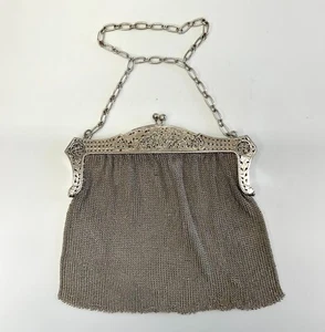 Antique Art Nouveau Coin Solid Silver Ladies' Mesh Evening Bag - 393 Grams - Picture 1 of 8