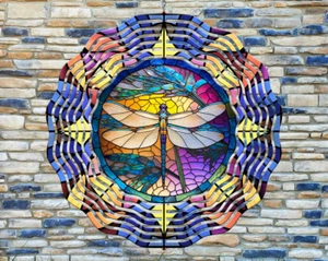 10" Colorful Dragonfly Stained Glass Wind Spinner Yard 3D Aluminum rws-193 - Picture 1 of 2