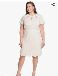 Maggy London Womens Cream Scalloped Hem Dress Cutout Details Size 18W Church - Picture 1 of 12