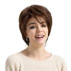 Women Real Human Hair Wig Short Straight Layered   Wig Brown Hairpieces