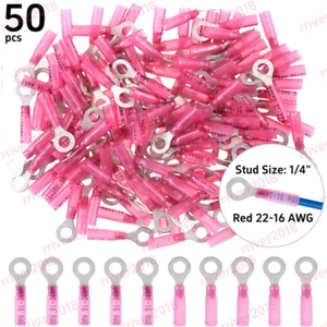 50X Red Waterproof 22-16AWG Heat Shrink Wire Connector 6mm (1/4") Ring Terminals - Picture 1 of 9