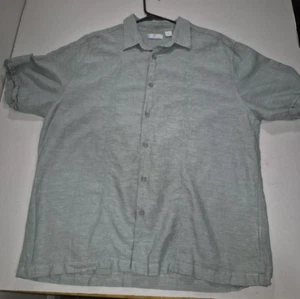 Cafe Luna men's green linen blend short sleeve button down solid shirt XL - Picture 1 of 12