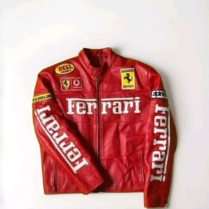 Vintage Ferrari Racing Leather Jacket  Motorcycle Men Biker Jacket Red color - Picture 1 of 3