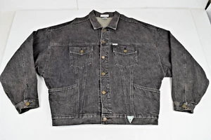 Vintage Jean Jacket Georges Marciano Guess Size XL 1986 Black Denim Made USA - Picture 1 of 12