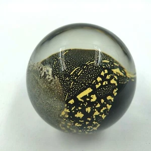 Vintage 1988 Randy Strong Art Glass Paperweight Black and Gold Leaf Signed - Picture 1 of 9