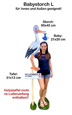 95 cm SET - Babystorch & JUNGE & Tafel für draußen Geburt Storch-Holz Holzstorch - Bild 1 von 3