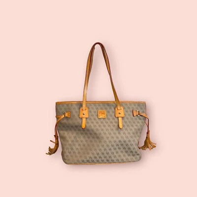 DOONEY & BOURKE Signature Davis Bag Tassel Saddle Leather Fabric Shopper Tote - Image 1 of 4