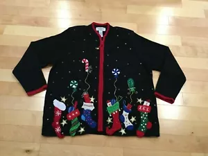Cardigan VINTAGE Tiara International BRUTTO Maglione Natale Cerniera Con Perline 14/16 - Foto 1 di 10