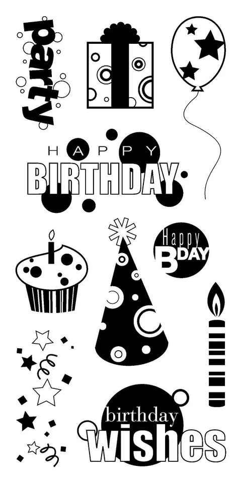 Inkadinkado Clear Acrylic Ink STAMPS Set Birthday Fun 97716