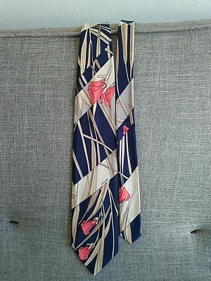 Vintage Rare Leonard Paris Silk Floral Navy Blue Gold Red Tie (See Pics) - Image 1 of 4