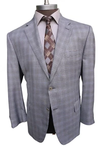 Canali Recent Silk Wool Houndstooth Two Button Gray Blue Windowpane Blazer 50R - Picture 1 of 8