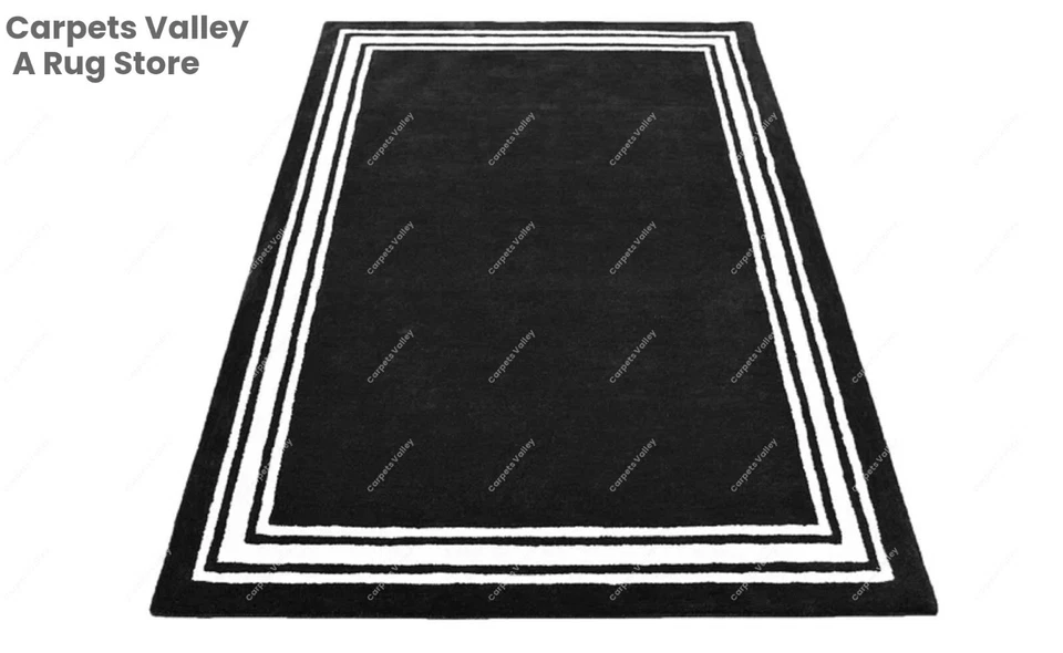 Border Plain Hand-Tufted Wool Handmade Area Rug Carpet for Living Room, Bedroom - Image 1 of 1