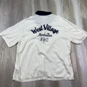 Abercrombie & Fitch Bowling Shirt Mens L White Blue Button Up Oversized Men * - Picture 1 of 14