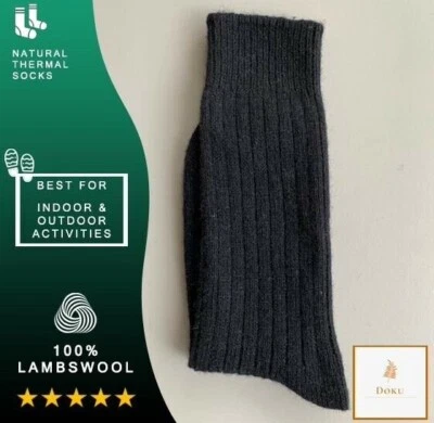 100% Lambswool Natural Pure Charcoal Black Wool Socks Warm Outdoor Indoor
