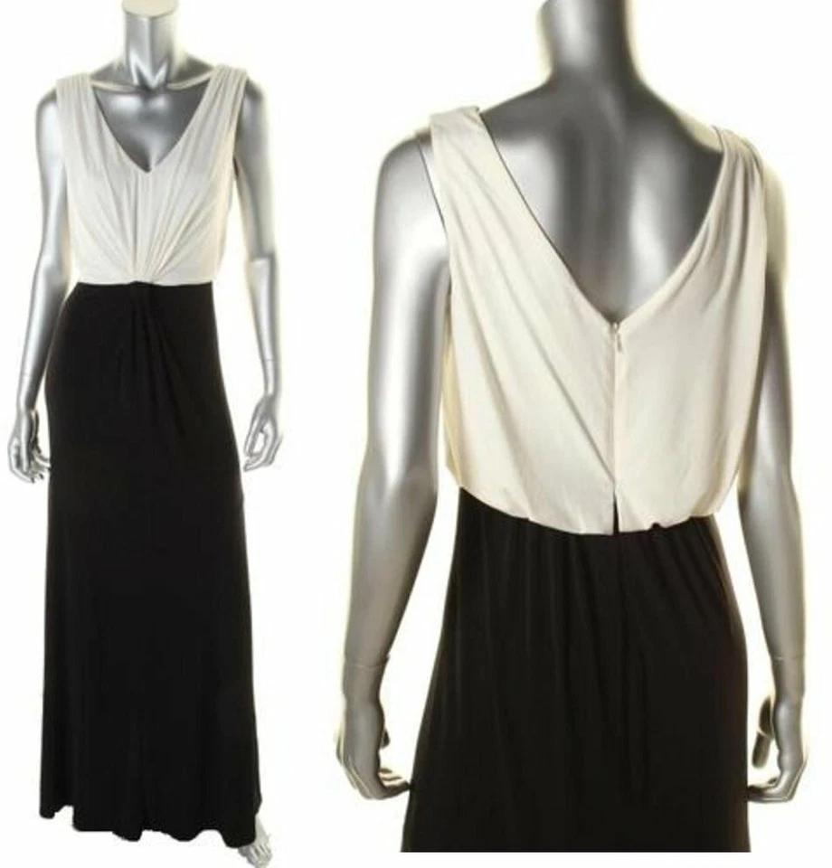 Maxi Vestido Falda Remolino Blanco y Negro Sangría Usado en Excelente Condición Talla 6 Foto 1 de 1