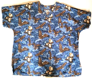 Mad about Scrubs Eagles Top Size 3XL Chest Pocket Nurse Cotton V Neck Unisex - Picture 1 of 5
