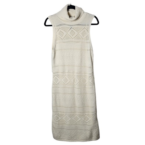 OFF WHITE Abito maglione midi Lauren Ralph Lauren L Petite avorio cashmere aperto foderato in maglia