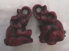 Pair Of Small Red Resin Elephant Ornaments