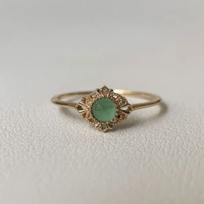 Simulated Peridot Floral Solitaire Women's Wedding Ring In Pure 10K Yellow Gold - Image 1 of 4