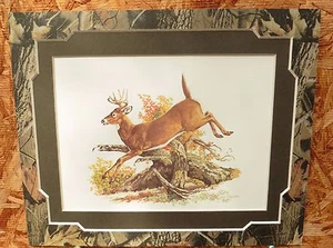 Full-Color Jumping Whitetail Buck Print with Realtree Camo Mat fits 8" x 10" - Picture 1 of 1