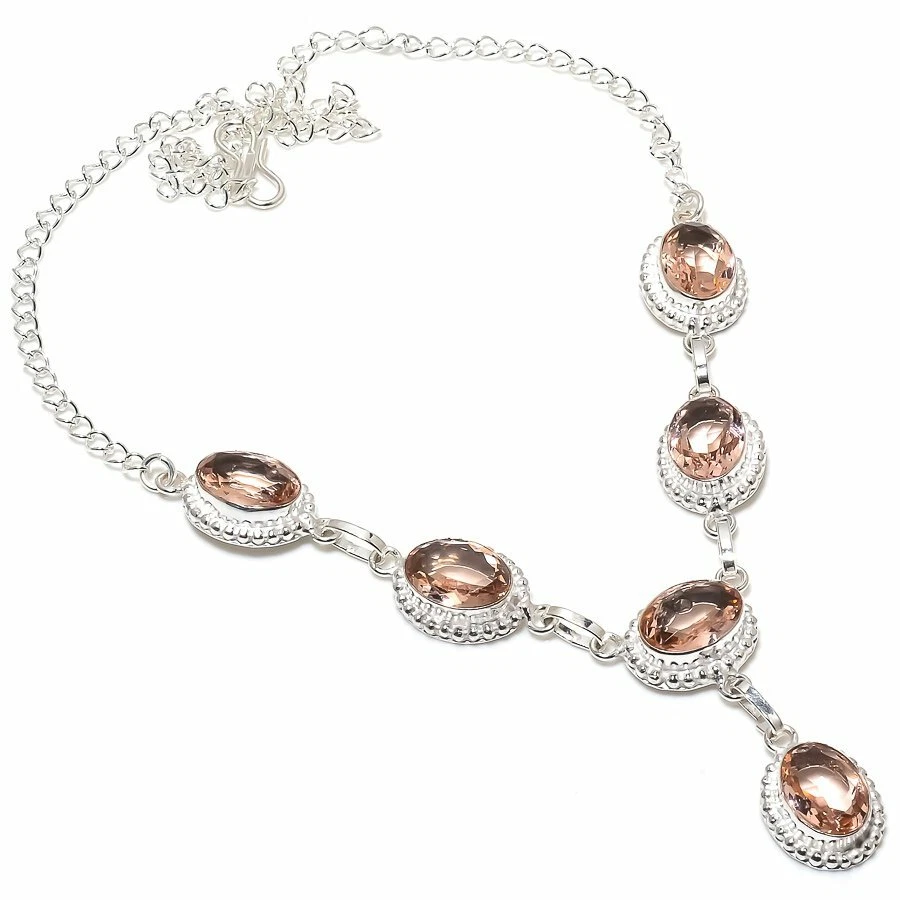 Ювелирные ожерелья ручной работы из стерлингового серебра 925 пробы с персиковым морганитом размер 18 дюймов - Изображение 1 из 1