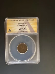 1922-D 1C Lincoln Wheat Penny, VF35, ANACS - Picture 1 of 2