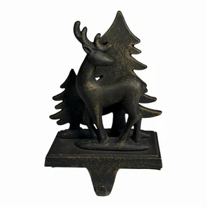 Cast Iron Deer Christmas Stocking Holder Pine Trees Heavy - Picture 1 of 7