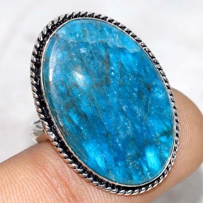 Anillo Apatita Azul Chapado en Plata 925 EE. UU. 10 Nueva Llegada GW Foto 1 de 3