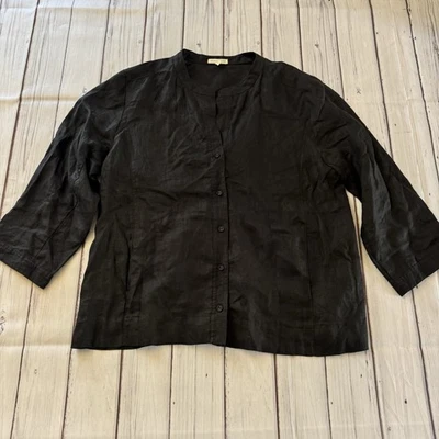 Top Eileen Fisher 100 % lino irlandés botón delantero negro L ligero Lagenlook Foto 1 de 4
