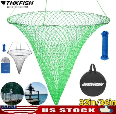 QUALYQUALY Folded Bridge and Pier Fishing Net Drop Net/Rope/Storage Bag Portable Fish Net