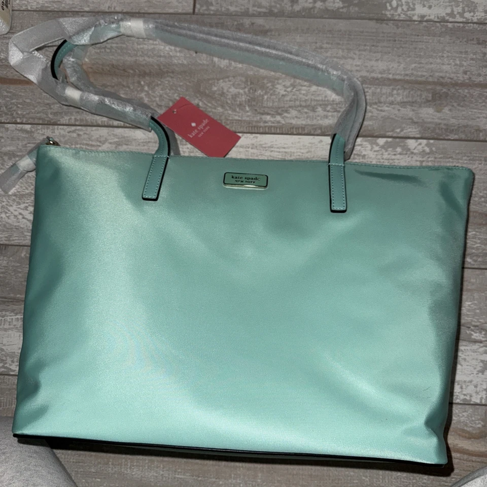 Kate Spade Nylon & Leather Hayden Top Zip Tote Aqua Bloom