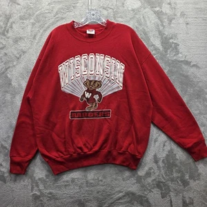 Vintage Wisconsin Badgers Sweatshirt Mens XL Red NCAA Crewneck Pullover 90s - Picture 1 of 8