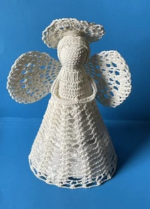 Vintage Crocheted Starched Angel Christmas Tree Topper 10” Tall Hand Made USA - Picture 1 of 8