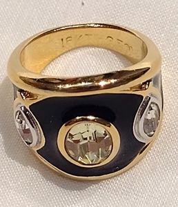 VTG 18 KT YELLOW GOLD PLATed BLACK ENAMEL YELLOW TOPAZ CUBIC ZIRCONIA RING #40 - Picture 1 of 20