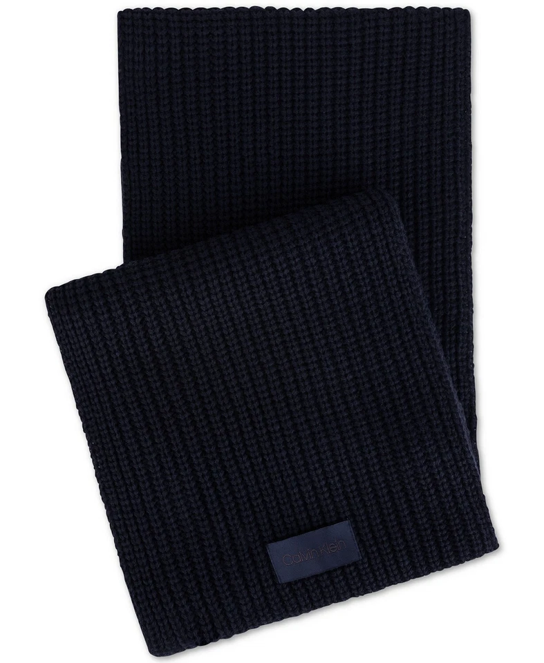 NUEVO $174 Calvin Klein Hombres Azul Marino Logo Tejido Cálido Invierno Silenciador Bufanda Talla Única Foto 1 de 1